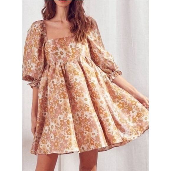 Storia Dresses & Skirts - 4681) Storia Retro Floral Puff Sleeve Baby Doll Cottagecore Mini Dress Medium
